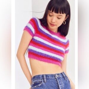 Urban Outfitters Kimchi Blue Fuzzy Striped Crop Top Size Large